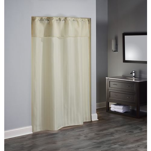 Rideau de douche sans® crochets Homewood Suites à larges rayures satinés, 71 x 78 po, beige